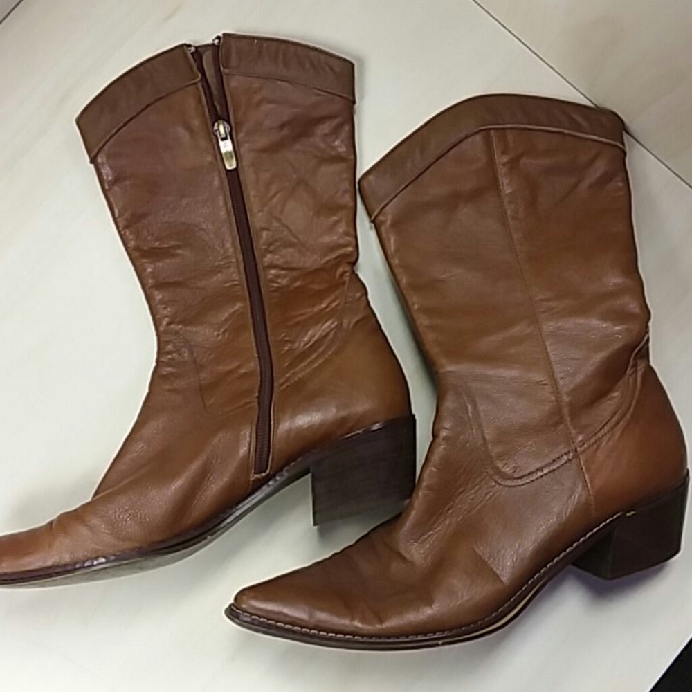 Anne Klein leather western cowboy boots midcalf
